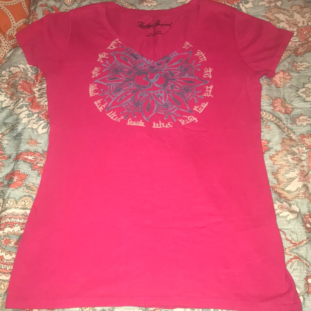 Lucky Brand Pink and gray V-neck top s petite